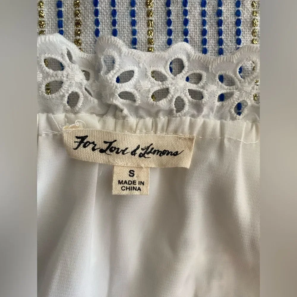 For Love And Lemons Hermosa Eyelet Mini Dress Tunic Beige Sz Small Tulle Sleeve - Picture 8 of 15